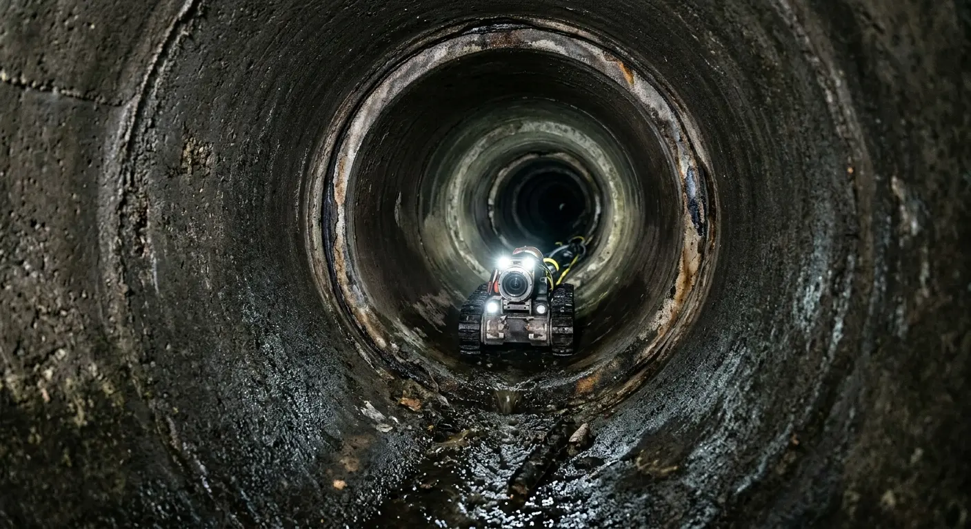 Robotic sewer camera inspecting pipe interior for Drain Snake Service in Bethel